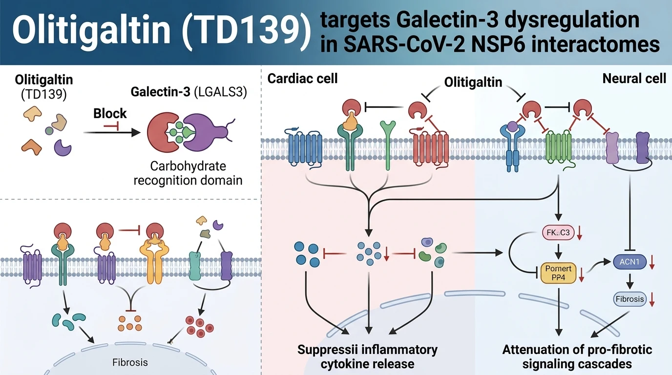 Schematic diagram of Galectin-3 LGALS3 signaling pathway in infected tissues showing target inhibition